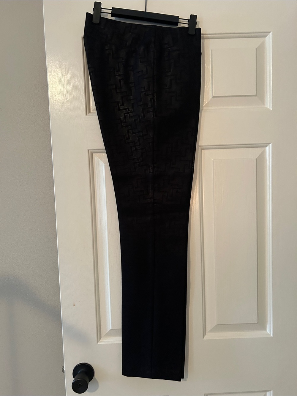 Straight Leg Black Dress Pants - Textured Pattern